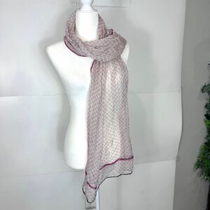 ROCHAS Womens Wrap Scarf 100% Silk Sheer Monogram Bow Print Contrast Border